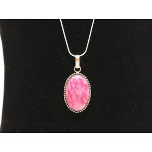 Dyed Agate Dome Cabochon Pendant Necklace .925 Sterling Silver Setting 18” Chain